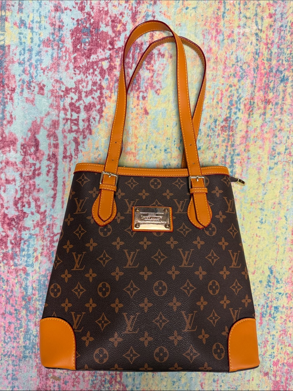 Brown Monogram Shoulder Bag with Tan Trim